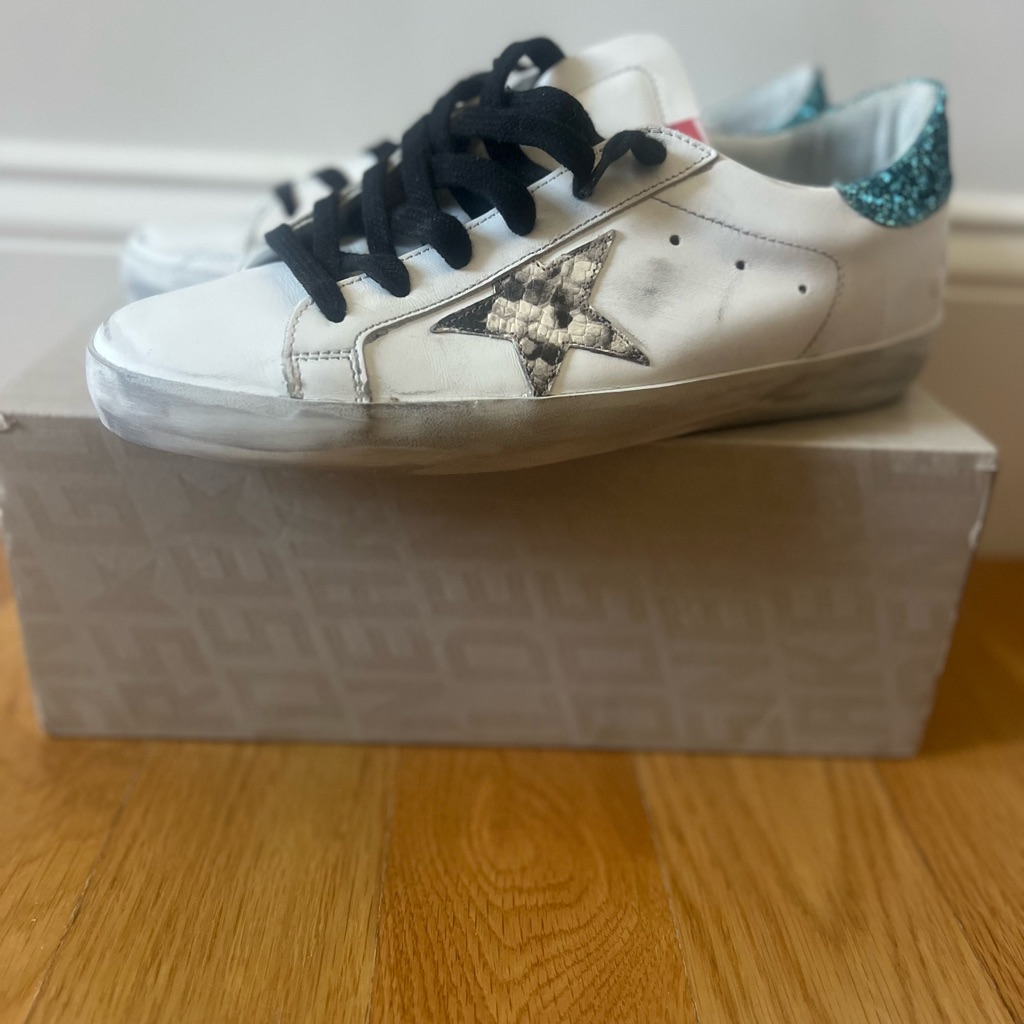 Golden Goose White Sneakers With Black And Teal Accents